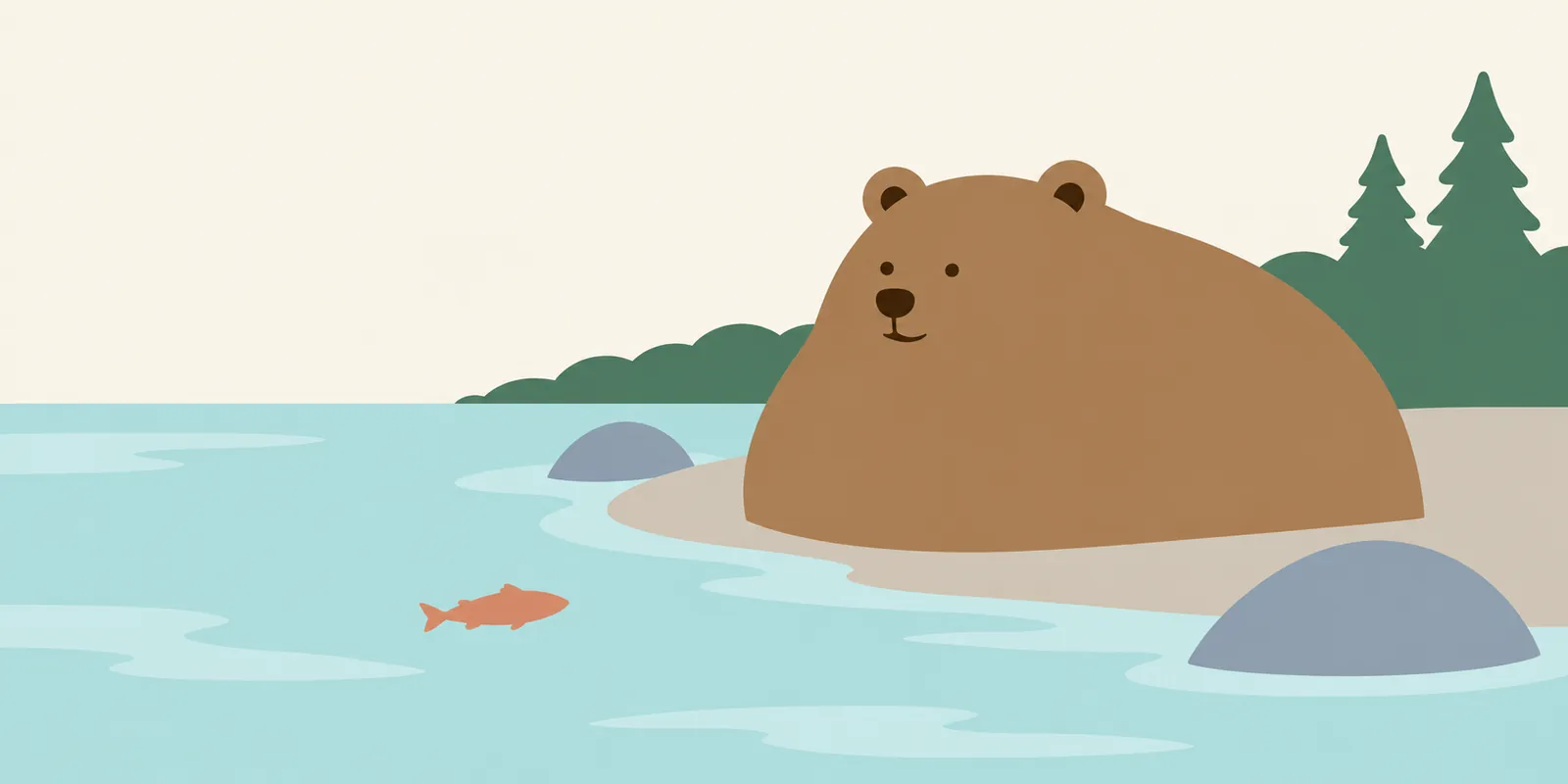 A single enormous bear beside a calm river